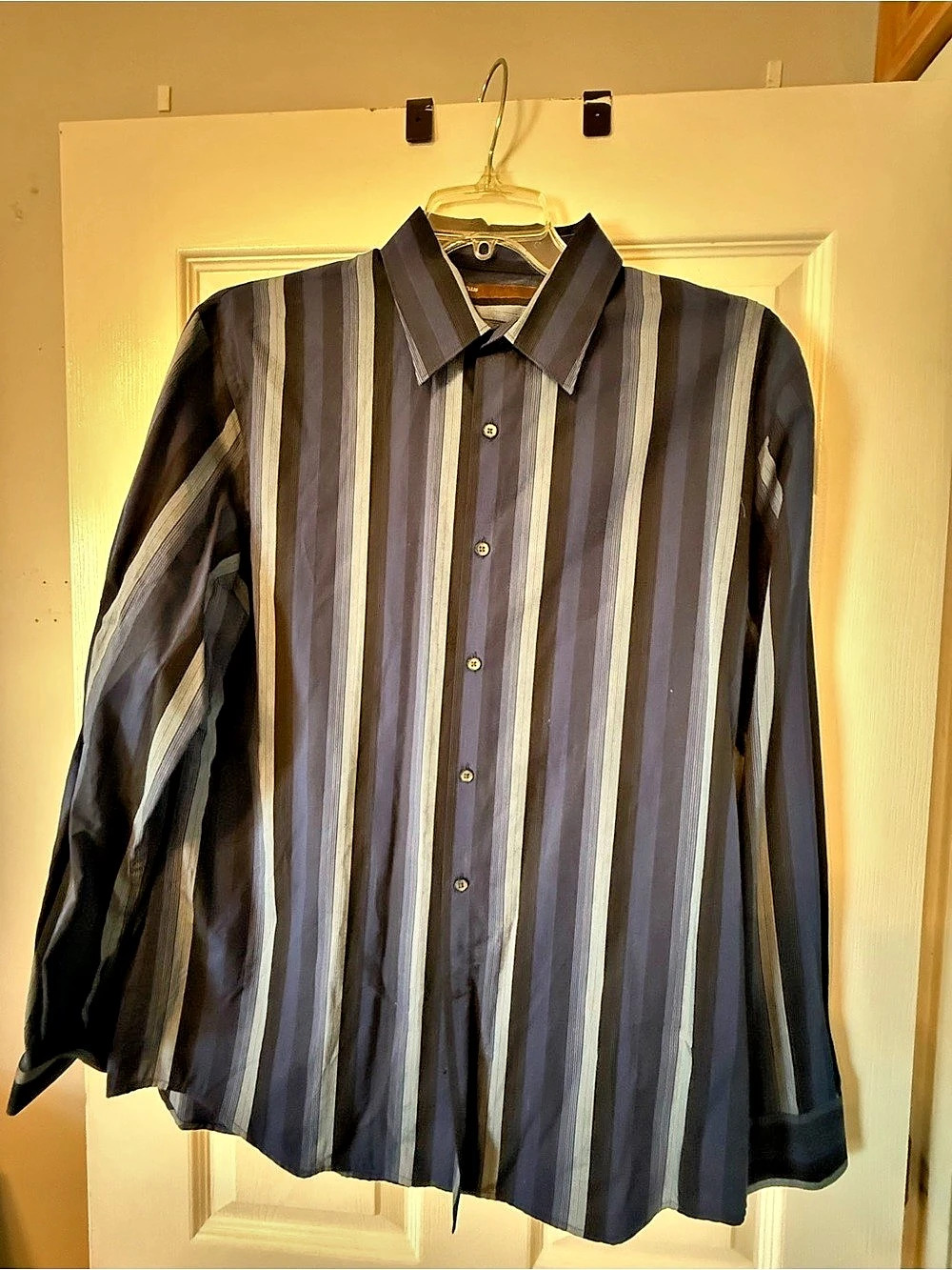 Perry Ellis  Striped Button Down Shirt in Black & Blue